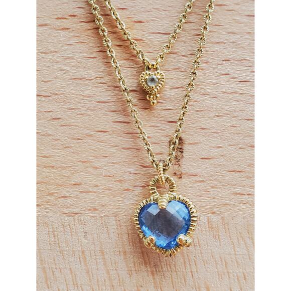 Judith Ripka JR Two Heart Double Chain Necklace Sterling Silver 925 Gold Plated - Picture 3 of 8